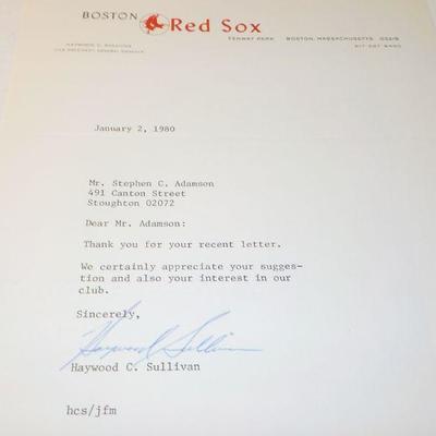 " 2 Collector signed letters Red Sox and Patriots.