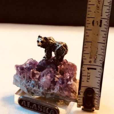 Pewter Bear Amethyst Mineral figure