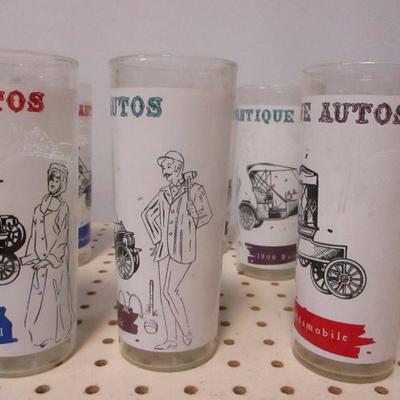 Lot 157 - Anchor Hocking Antique Autos Frosted Glass Tumblers 