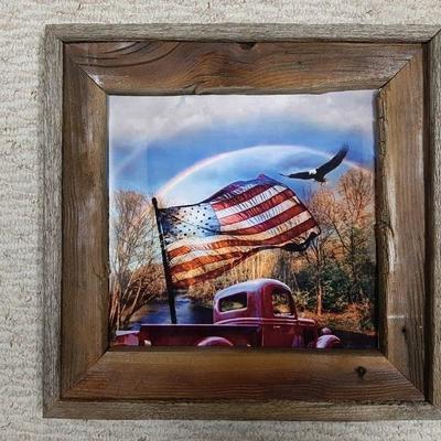 America!  Classic Truck, Eagle, & an American Flag in a Wood Frame! - Charity Auction - Ride for Life & Make-A-Wish Foundation