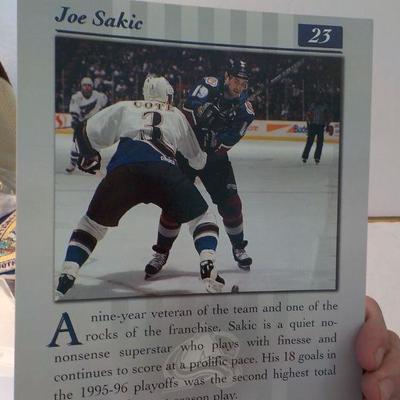 Donruss 97 Hockey hero's Teemu Selanne and Joe Sakie.