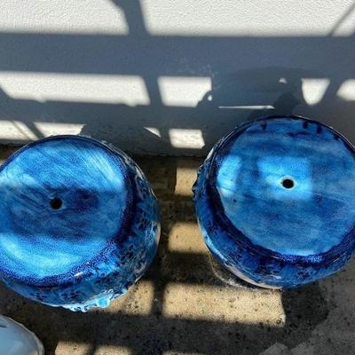 PAIR OF CHINESE BLUE CERAMIC DRUM STOOLS