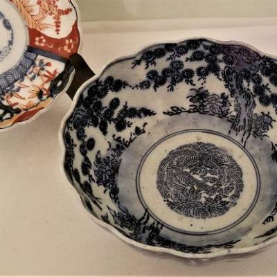 Lot #204  2 piece lot - Antique Imari Plate and blue/white Chinese Bowl