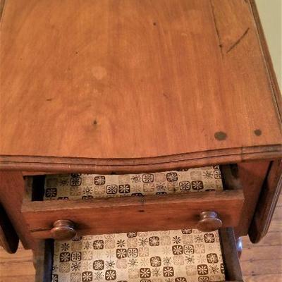 Lot #218  Antique Drop Leaf Table with 2 drawers - 19th century