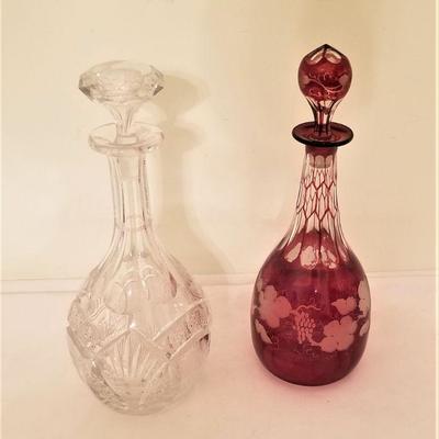 Lot #222 Pair of Crystal Decanters - one clear, one red Bohemian glass