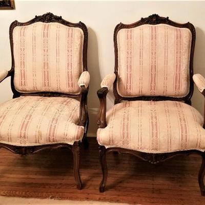 Lot #225  Wonderful PAIR of Antique French Armchairs