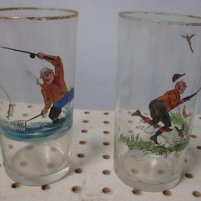 Lot 165 - Hand Painted Sportsman Glasses - Signed