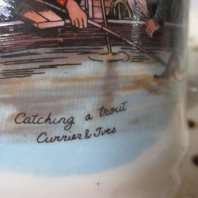 Lot 167 - Currier & Ives Salmon Fishing & Catching A Trout  Stein Mug 