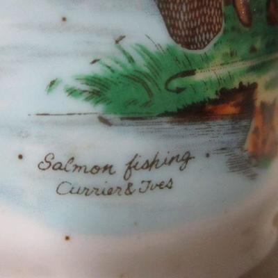 Lot 167 - Currier & Ives Salmon Fishing & Catching A Trout  Stein Mug 