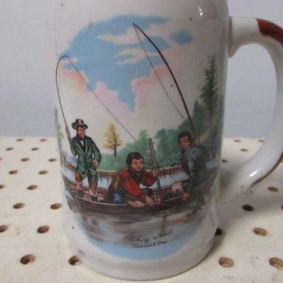 Lot 167 - Currier & Ives Salmon Fishing & Catching A Trout  Stein Mug 