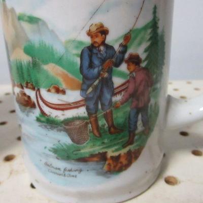 Lot 167 - Currier & Ives Salmon Fishing & Catching A Trout  Stein Mug 