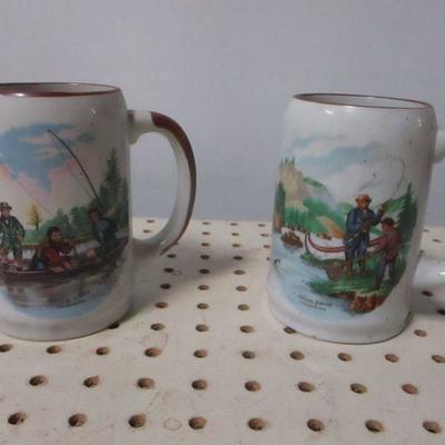 Lot 167 - Currier & Ives Salmon Fishing & Catching A Trout  Stein Mug 