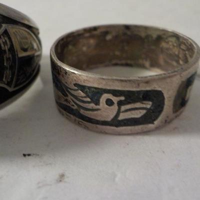 3 Vintage sterling rings, Sutton H.S. (1977), Indian Leaf, Peace dove.