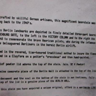 Lot 172 - Berlin Wall Beer Stein With COA #1088/5000