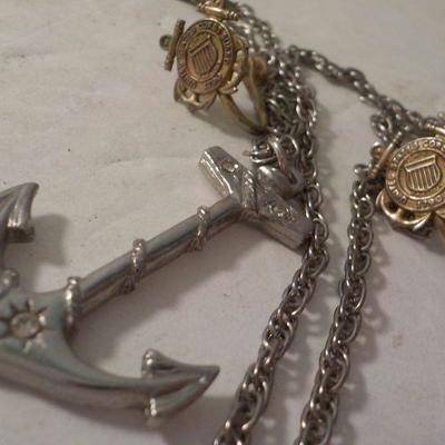" Stunning Anchor Necklace and 2 vintage womens US. Coast Guard ear Rings"