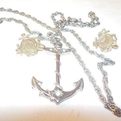 " Stunning Anchor Necklace and 2 vintage womens US. Coast Guard ear Rings"