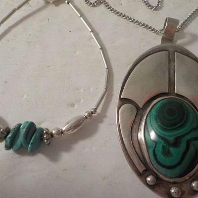 "Stunning Turquoise Hand made Sterling Necklace and Bracelet."