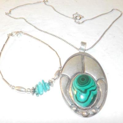 "Stunning Turquoise Hand made Sterling Necklace and Bracelet."