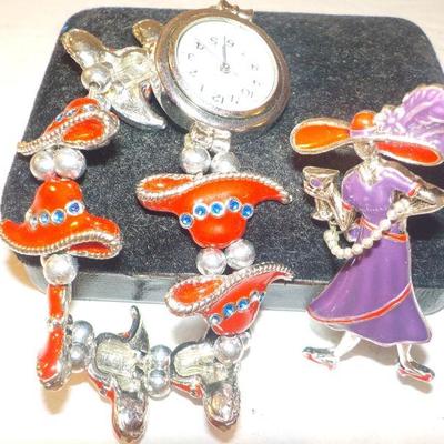 " Red Hat Ladies Pin and Watch"