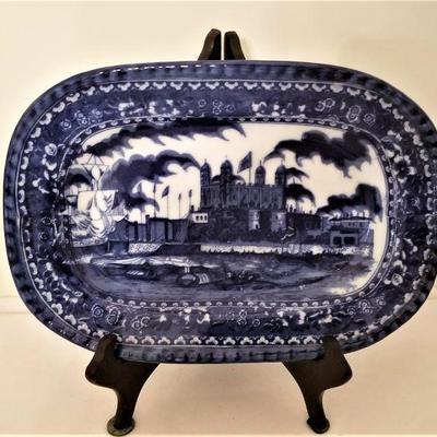 Lot #242  Antique Flow Blue Platter - English - 19th Century