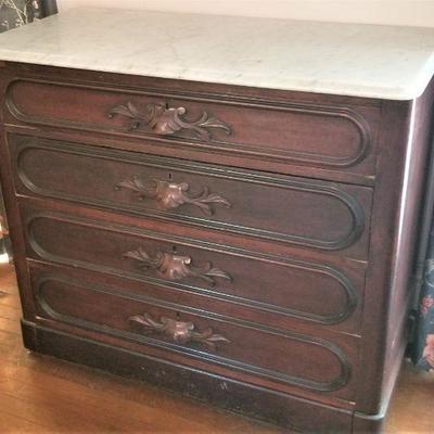 Lot #248  Victorian Marble Top Dresser with Secret Drawer