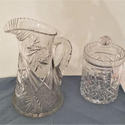 Lot #255 - Crystal Biscuit Jar and Water Pitcher