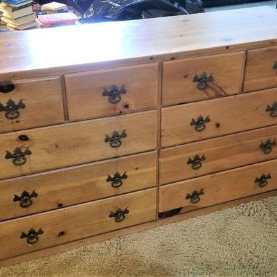 Lot #258  Vintage Knotty Pine Dresser with 10 Drawers
