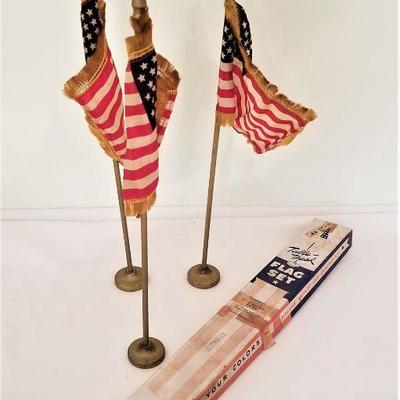 Lot #264  Vintage boxed set of Three 49 star desk flags - 1959