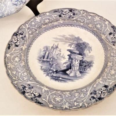 Lot #272  Two Antique Blue/White English Transferware Plates with Romantic Scenes
