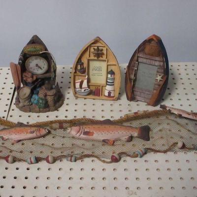 Lot 204 - Fishing Home Decor - Clock - Picture Frames 