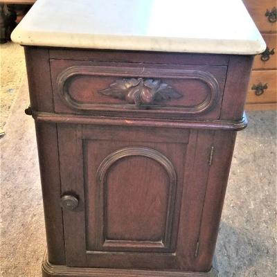 Lot #279  Antique Victorian Marble Topped Bedside Table - good antique condition.