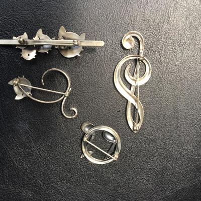 #4 Sterling Silver Brooches Lot of Four pieces 19g