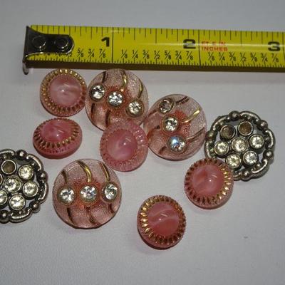 Vintage Pink & Rhinestone Glass Buttons 