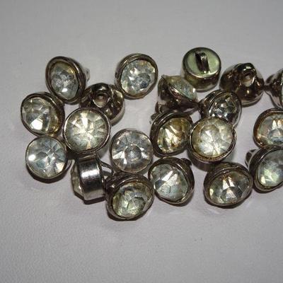 Antique Rhinestone Buttons, Silver tone 