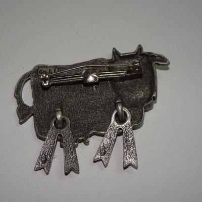 Gray Dairy Cow Pin Brooch -- Moo