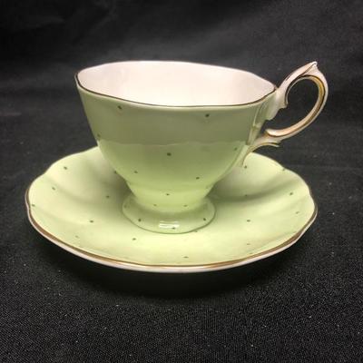 Lime Green Polka Dot Royal Albert Tea Cup & Saucer