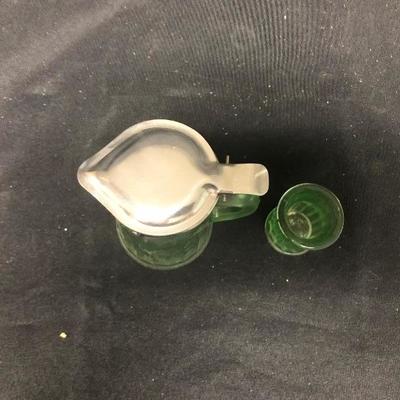 Green Vaseline Glass Syrup Pitcher & Toothpick Holder