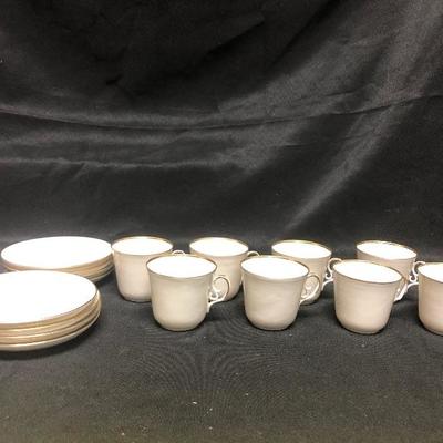 Set of 8 Royal Copenhagen Gold Rimmed Tea Cups & Saucers