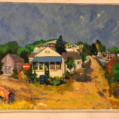 Lot #69 - Abe L Rothstein Acrylic Painting Rocky Neck Sailor Stan's Gloucester MA 30" x 40"