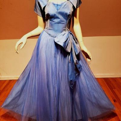 Vtg 1950's Strapless evening Ball gown w/ shrug  Blue/Lavender
