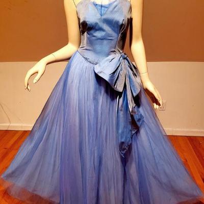 Vtg 1950's Strapless evening Ball gown w/ shrug  Blue/Lavender