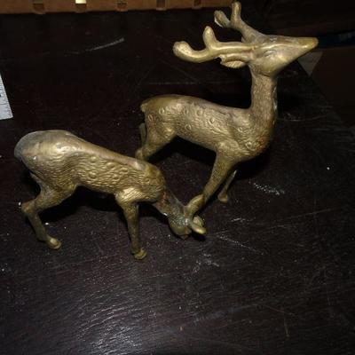 2 Brass Deer Figures, Wildlife, Antlers, Christmas Reindeer 