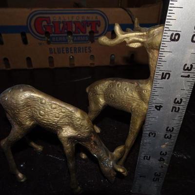 2 Brass Deer Figures, Wildlife, Antlers, Christmas Reindeer 