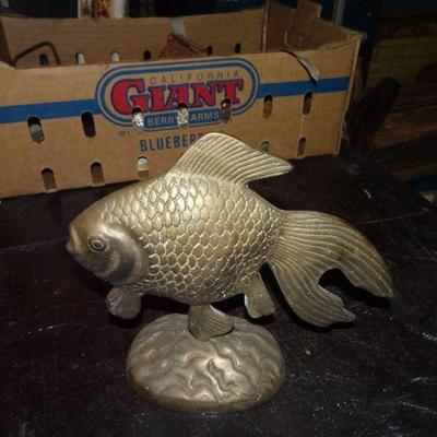 Vintage Brass Koi Fish Statue Figure 