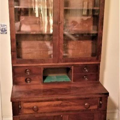 Lot #325  Large Antique Secretary/Bookcase - Wavy Glass - 2 pieces