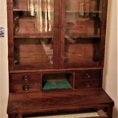Lot #325  Large Antique Secretary/Bookcase - Wavy Glass - 2 pieces