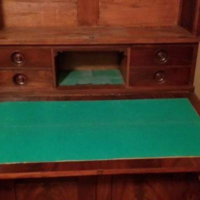Lot #325  Large Antique Secretary/Bookcase - Wavy Glass - 2 pieces