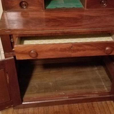 Lot #325  Large Antique Secretary/Bookcase - Wavy Glass - 2 pieces