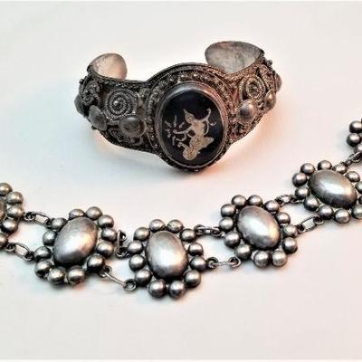 Lot #327  Two Sterling Bracelets - Mexican Silver and Thai Cuff