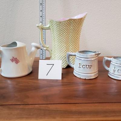 Lot 7: Pitcher, Tea Pot and Ceramic Measuring Pitchers Lot